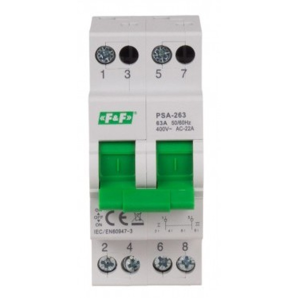 Перемикач трипозиційний 63А 230В 2-полюсний 2м PSA-263 F&F